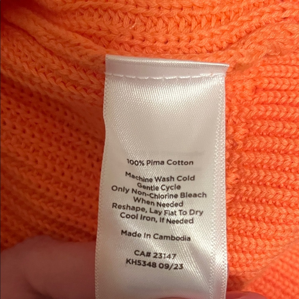 Talbots Vibrant Orange 100% Pima Cotton Crew Neck Knit Sweater | Size XL - Picture 10 of 13